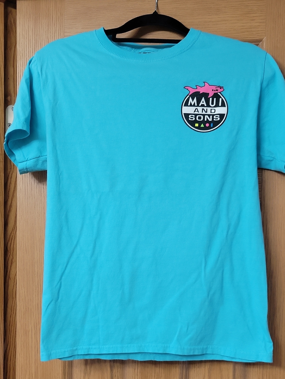 Maui and Sons Bright Turquoise Short Sleeve Tee with Pink Logo Accent